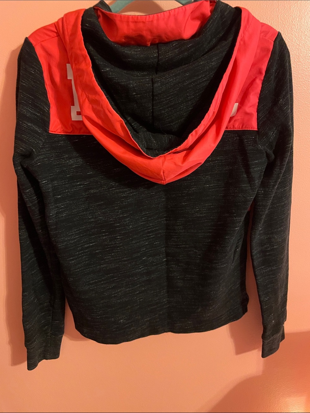 PINK Victoria's Secret Black Heather Pullover Hoodie with Bright Pink Panels - Picture 3 of 7